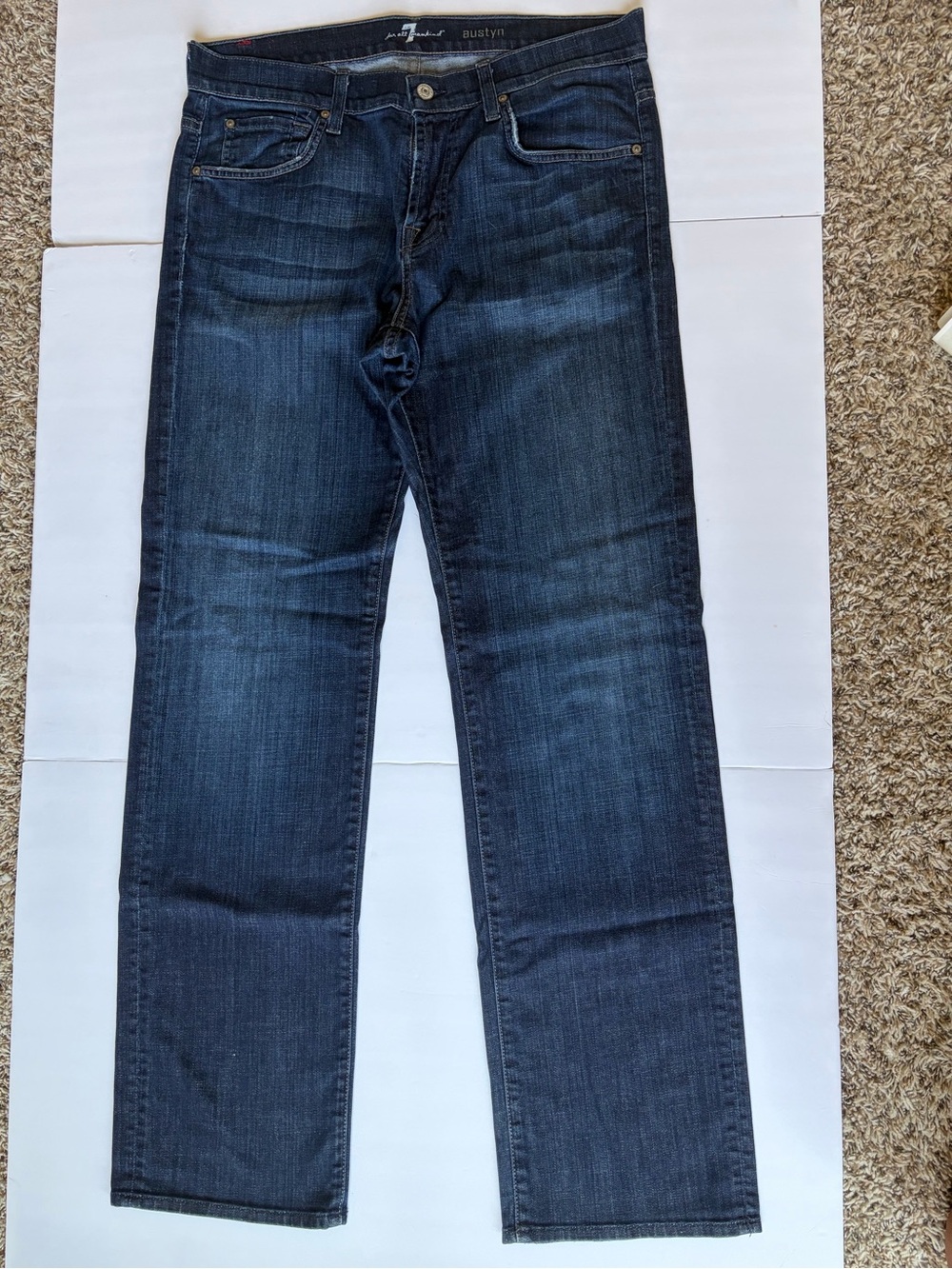 7 For All Mankind Austyn Straight Leg Jeans Dark Wash Stretch Men's 34